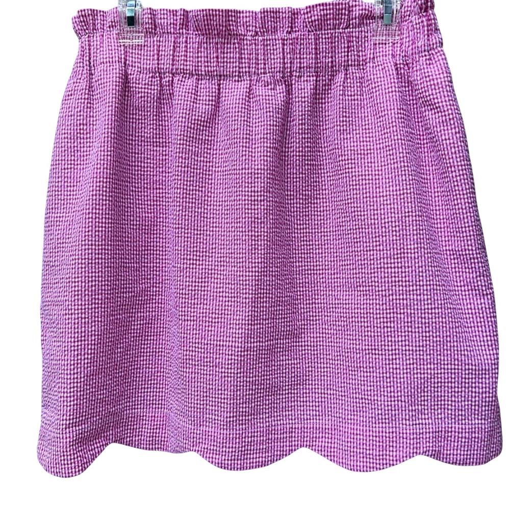 Lauren James Pink Gingham Seersucker Scalloped Hem Mini Skirt Paperbag Waist‎ L